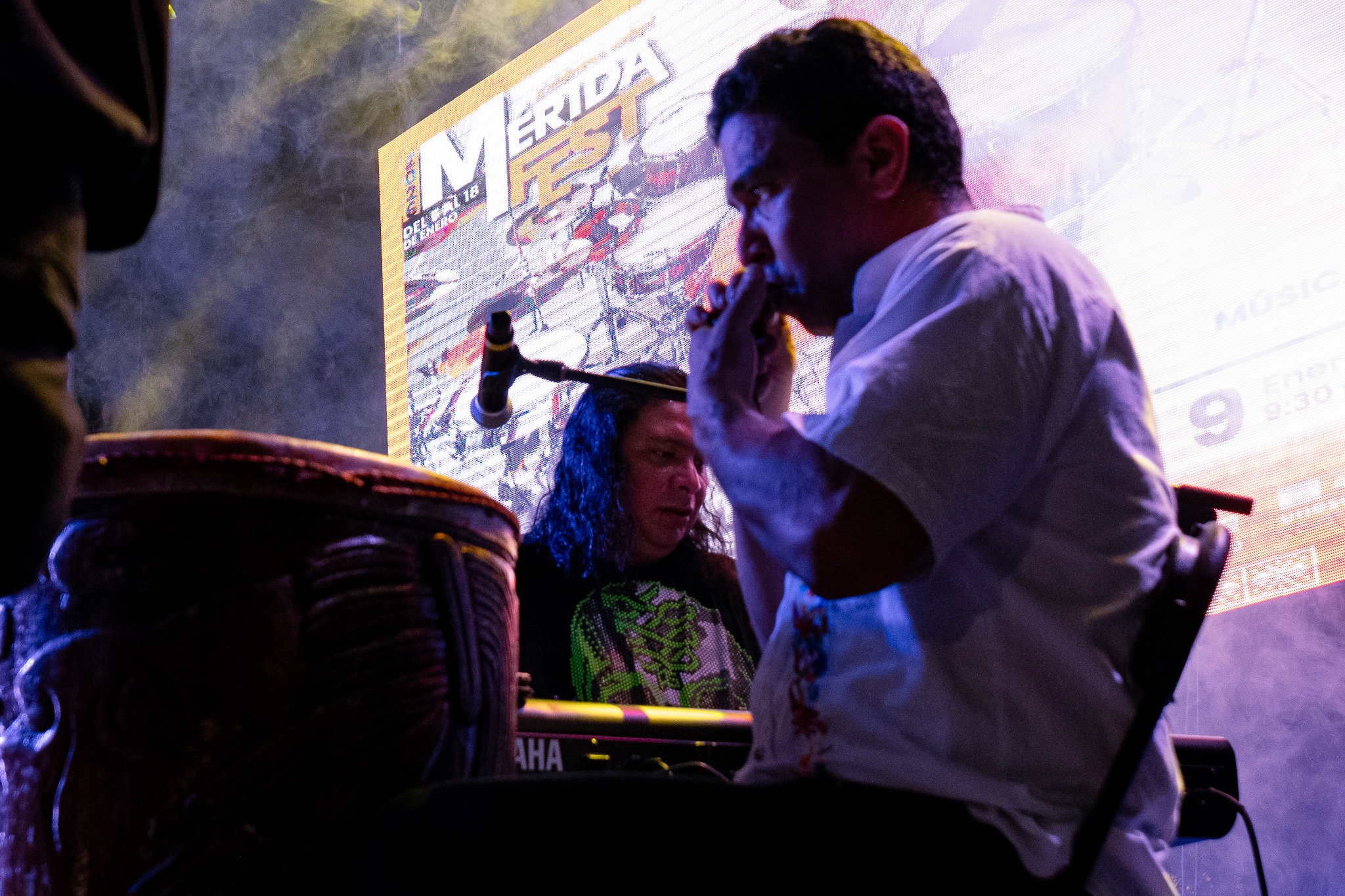 Cris Alcocer performing Mayab percussion instruments